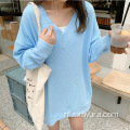 New Design casual all-match blauwe blouse met v-hals